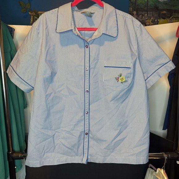 Koret Tops - Koret Woman size 22W Blue and White Striped Short Sleeve Button Down Shirt